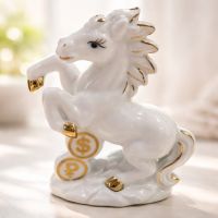 Сувенирная фигурка «Конь с монетами» белая 12,5 см Сувенирная фигурка «Конь с монетами» белая 12,5 см