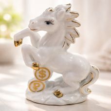 Сувенирная фигурка «Конь с монетами» белая 12,5 см