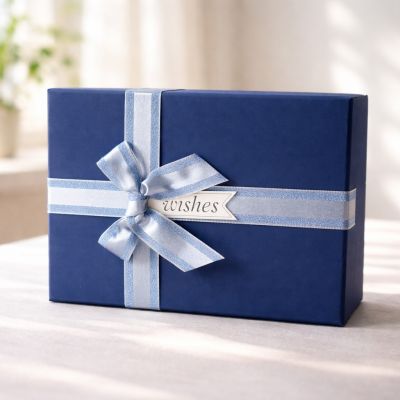 Blue box with ribbon from Wishes