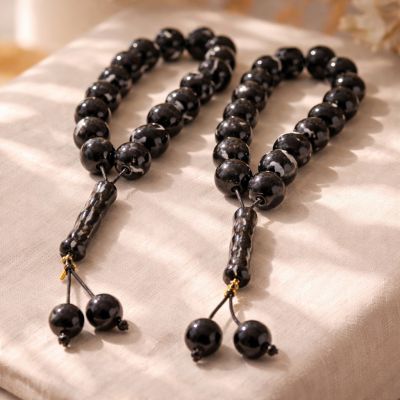 Мусульманский тасбих чётки - из глянцевых шаров, черный, 16 бусин