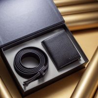 Подарочный набор SOLIDO BOX1-25BK: портмоне и ремень из натуральной кожи, черный