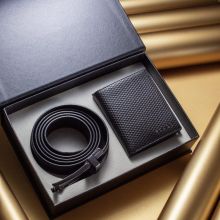 Подарочный набор SOLIDO BOX1-25BK: портмоне и ремень из натуральной кожи, черный