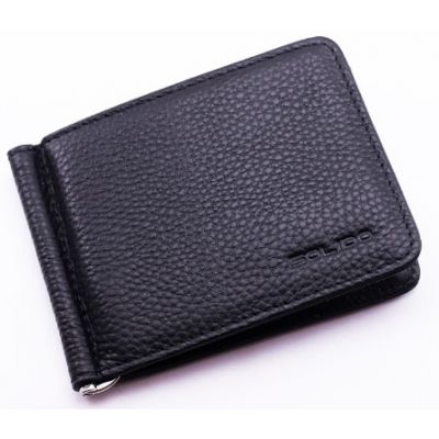 Кожаный зажим для купюр Solido 02-0610BK с картхолдером