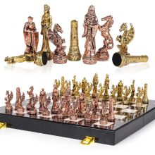 Шахматы «Рыцари и драконы»  металлические фигуры, складная доска-кейс