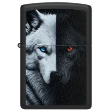 Two Wolves dizaynlı, qara mat örtüklü Zippo benzinli alışqan