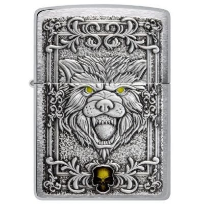 Zippo Wolf Emblem Design Brushed Chrome alışqan
