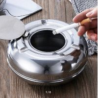 Настольная пепельница из нержавеющей стали с крышкой 12 см, серебристая