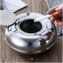 Stainless Steel Table Ashtray with Lid 12 cm, Silver