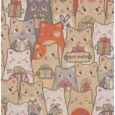 Kraft wrapping paper "Cats with gifts"