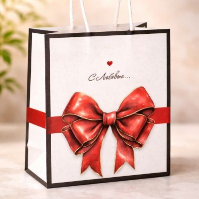 Пакет подарочный крафтовый «Бант - С любовью» 15×21×8 см