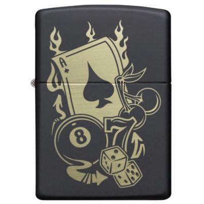Зажигалка Zippo Gambling Design, черная матовая, лазерная гравировка