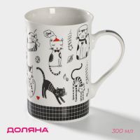 Кружка Доляна «Кошачьи будни», 300 мл, фарфор, белая