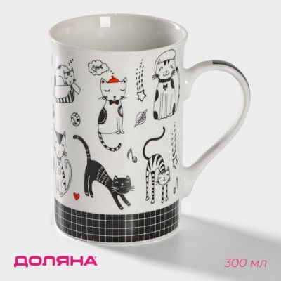 Кружка Доляна «Кошачьи будни», 300 мл, фарфор, белая