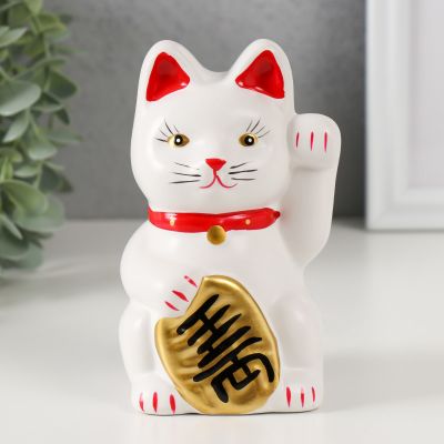 Pul qabı “Ağ Maneki-neko pişiyi zəngli” 8×7.5×13 sm