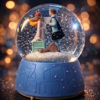 Музыкальный снежный шар «Влюблённые» с подсветкой, смена цветов, 10.5×16 см / Черная сумка