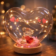 Сувенир «Мишка с сердцем» в стеклянном сердце с подсветкой, 7.5×13 см