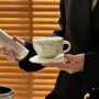 Butterfly Ceramic Mug with Saucer, Sculpted Shape, Cream Color, 400 ml