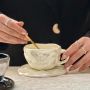 Butterfly Ceramic Mug with Saucer, Sculpted Shape, Cream Color, 400 ml