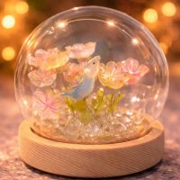 Светящийся сувенир Птичка с цветами под стеклом