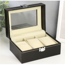 Шкатулка для часов на 3 отделения «Чёрная ночь» с замком 8×15.7×11 см