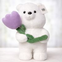 Plush Teddy Bear with Purple Tulip 30 cm