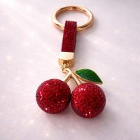 Sparkling Cherry Keychain with Crystals