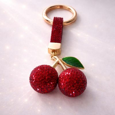Sparkling Cherry Keychain with Crystals