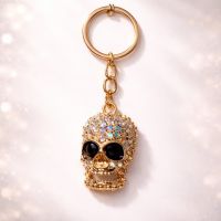 Crystal Skull Metal Keychain Gold Design