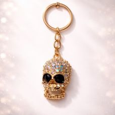 Брелок металлический "Череп с кристаллами"  золотой с декором