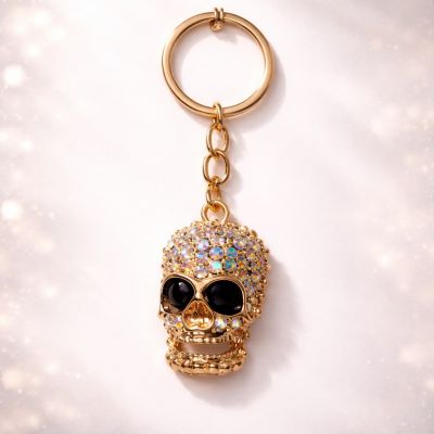 Crystal Skull Metal Keychain Gold Design