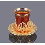 Чайный набор армуду с ажурными золотыми подстаканниками и блюдцами Sunum Seti ,6 персон 