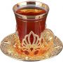 Чайный набор армуду с ажурными золотыми подстаканниками и блюдцами Sunum Seti ,6 персон 