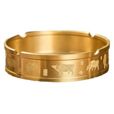 Round Brass Ashtray 8.5 cm with Bull Relief Design