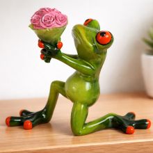Decorative Frog Figurine with Bouquet Glossy 14×12 cm