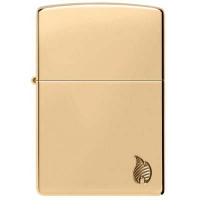 Zippo Armor High Polish Brass Lighter with Flame Design Engraving