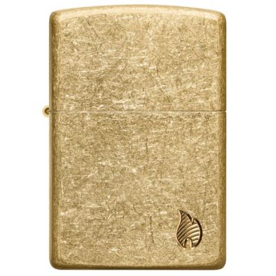 Zippo Armor Tumbled Brass Lighter with Flame Design Engraving