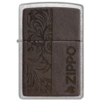 Зажигалка Zippo Brown Leather Emblem Street Chrome