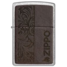 Zippo Brown Leather Emblem Street Chrome Lighter