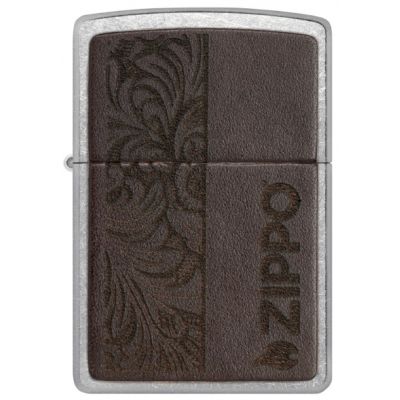 Зажигалка Zippo Brown Leather Emblem Street Chrome