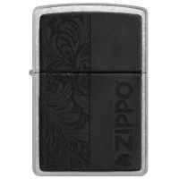 Зажигалка Zippo Black Leather Emblem Street Chrome