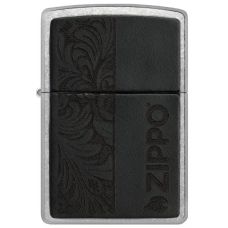 Zippo Black Leather Emblem Street Chrome Lighter