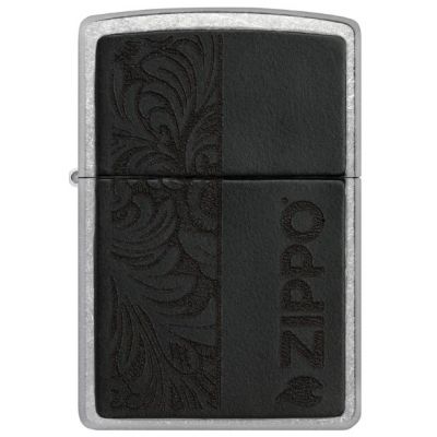 Зажигалка Zippo Black Leather Emblem Street Chrome