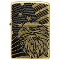 Зажигалка Zippo Eagle and Flag Design Armor Antique Brass — орёл и флаг, глубокая гравировка