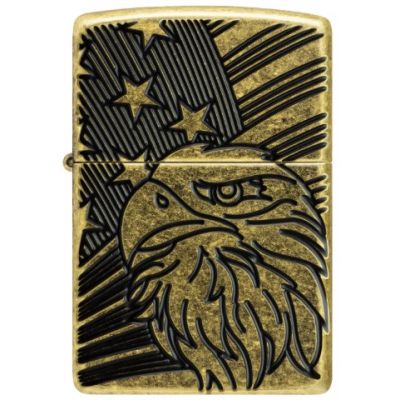 Зажигалка Zippo Eagle and Flag Design Armor Antique Brass — орёл и флаг, глубокая гравировка