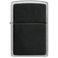 Zippo Black Leather Emblem Lighter with Leather Insert