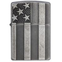Zippo Flag Armor Antique Silver Lighter