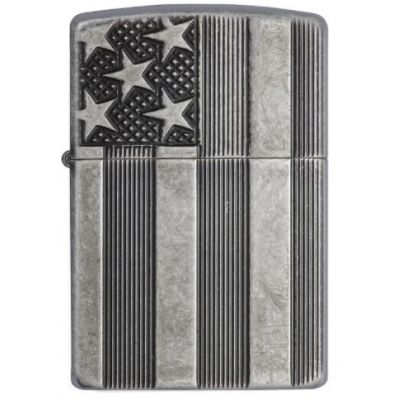 Zippo Flag Armor Antique Silver Lighter