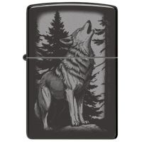 Зажигалка Zippo High Polish Black Howling Wolf Design с Волком