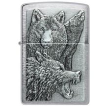 Зажигалка Zippo Brushed Chrome Wolf Pack Emblem с волками