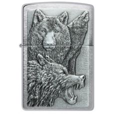 Zippo Wolf Pack Emblem Brushed Chrome Windproof Lighter
